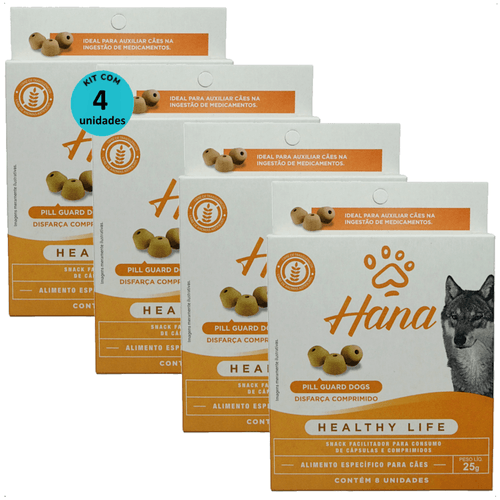 SNACK HANA HEALTHY LIFE PILL GUARD DISFARÇA COMPRIMIDOS 25G PARA CÃES KIT COM 4